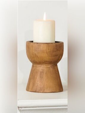 Wooden Candlestick Holder in Natural Brown -